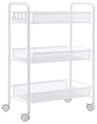 VR7 3 Tier Rolling Utility Storage Trolley Cart on Wheels Craft Toy Bedroom Kitchen Storage & Organisation Hostess Nappy Metal Trolley Laundry Bathroom Storage Unit Rack Organizer Shelve Easy Assemble