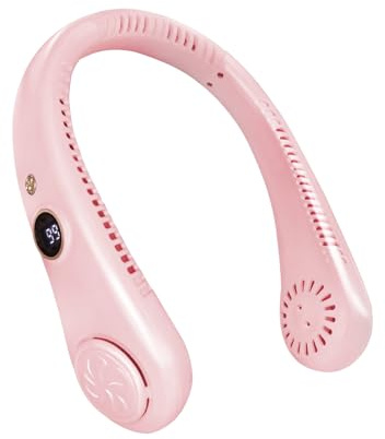Jsdoin Portable Neck Fan, Neck Fans USB Rechargeable, 5 Speed Hanging Bladeless Fan,360 Degrees Airflow Neck Fans for Men Women Rechargeable (Pink)
