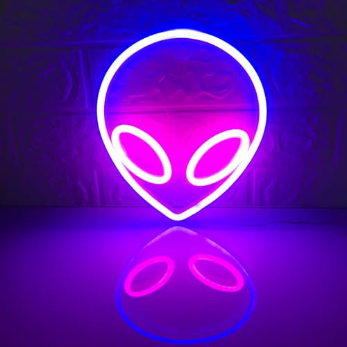 Neon Sign Alien Decoration - Pink and Blue Light With USB/Battery Operation for Bedroom, Gaming Room, Wall Decor - Aesthetic Hanging LED Sign