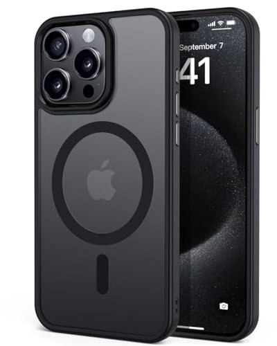 tigratigro Cover Magnetica per iPhone 15 Pro 6,1 Pollici, Compatibile con MagSafe, Custodia Traslucida Opaca Posteriore Sottile Antiurto Protettiva Case, Protezione Antiurto di Grado Militare, Nero