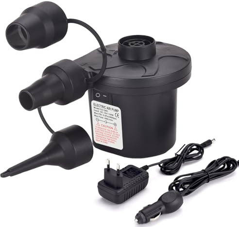 Elektrische Luftpumpe Luftmatratze, 2 in 1 Auto Luftpumpe Elektrisch für Aufblasbar und Ablassen, Pumpe Luftmatratze mit 3 Düsen für luftmatratzen, Aufblasbarer Pool, Schwimmring