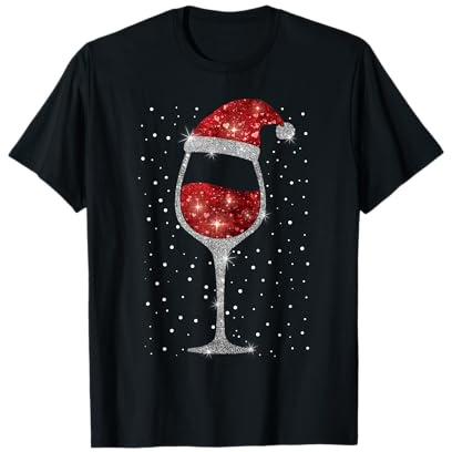 Weihnachten Rotwein Mit Weihnachtsmütze Weihnachten Wein T-Shirt