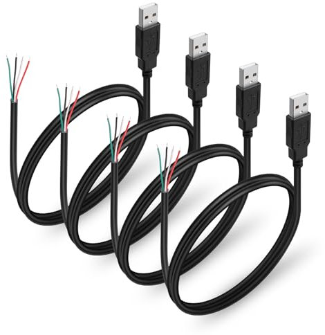 HATMINI 4 Pezzi USB 2.0 Spina Maschio 4 Pin Filo Scoperto Cavo Dati di Alimentazione USB Cavo Pigtail Fai da Te per Apparecchiature USB Installate o Sostituzione Cavo di Riparazione Fai da Te