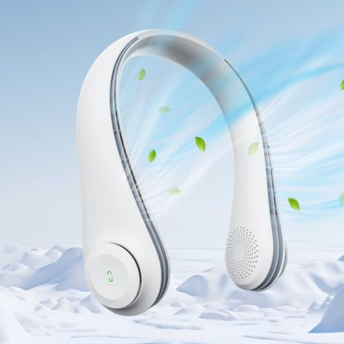 ACELIFE Ventilador de Cuello, 5000mAh Ventilador Cuello Portátil Silencioso USB Recargable Cuello de silicona suave ajustable con 3 Velocidades Para Deportes, Interior, Exterior