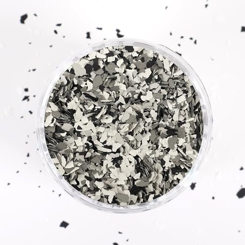 Farbchips | Dekochips | Terrazzo | Farbglitter | Farbflocken | Granulat | Partikel | Pigmente zum Basteln und Einarbeiten in Jesmonite, Epoxidharz, Kunstharz, Gips, Beton (Schwarz-Weiß-Grau)