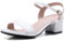 OALEEN Sandales Femme Eté Talon Carré Bride Cheville Nu-pieds PU Cuir Confortable Chaussures Ouverte Soirée Mariage Blanche 43