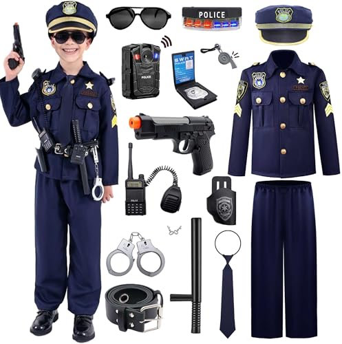 Polizei kostüm für kinder, Cosplay-polizei für Kinder, Polizei Kostüm Kinder with Accessoires für Boys Girls, Polizeibeamten-kostüm für Kinder für Polizei Ausrüstung Halloween Kostüm Kinder (3-5 Jahr)