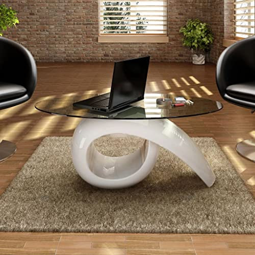 UJCHVHN Tables Couchtisch mit ovaler Glasplatte, Hochglanz, weiße Akzenttische