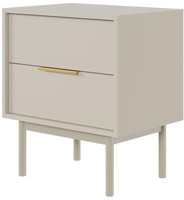 Selsey Nachttisch Beistellschrank Beistelltisch Nachtschrank 54 cm Mit 2 Schubladen Graubeige Holzerne Beine Viviaro