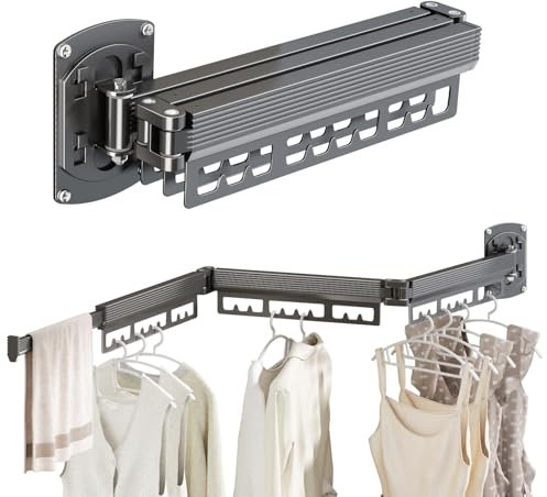 Greraes Wäscheständer zur Wandmontage, erweiterbarer Wäscheständer (dreifach faltbar), platzsparende Wäsche, Wandmontage, tragbar, platzsparender Trockenständer, für Balkon, Wäsche, Badezimmer, 100 kg