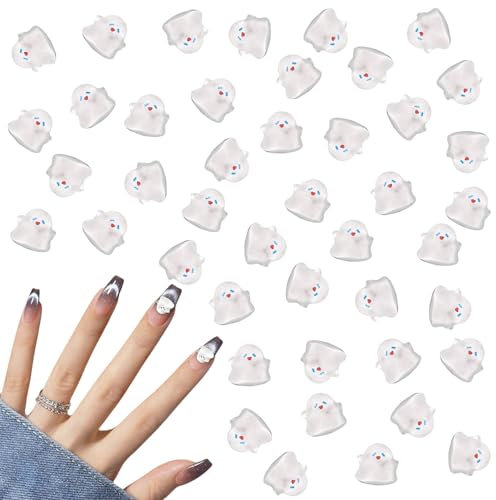 Halloween Nail Art Charms, 100 Pcs Cute Clear Ghost Nail Charms 3D Nail Art Decorations Nail Gems for Manicure Design DIY Crafts Jewelry Making (Clear Ghost)