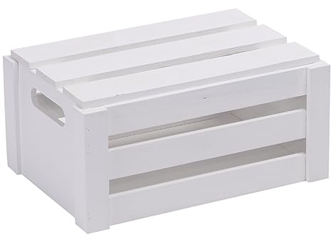 Wickerfield Wooden Crate with Handles and Lid for Home Storage Box Office Collection and Window Retail Display Tray Gift Hamper (White, Large)