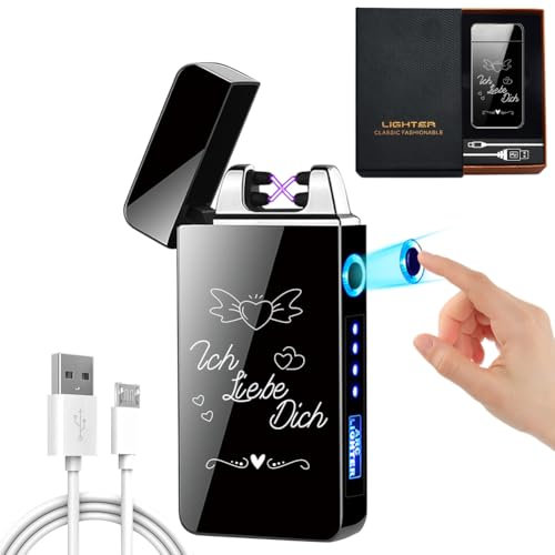 LOMUG USB Elektronische Feuerzeug für Freund, USB Aufladbar Elektro Lichtbogen Feuerzeug mit Ich Liebe Dich Gravur, Feuerzeug Geschenke für Freund mit Batterieanzeige, Geschenk zum Valentinstag