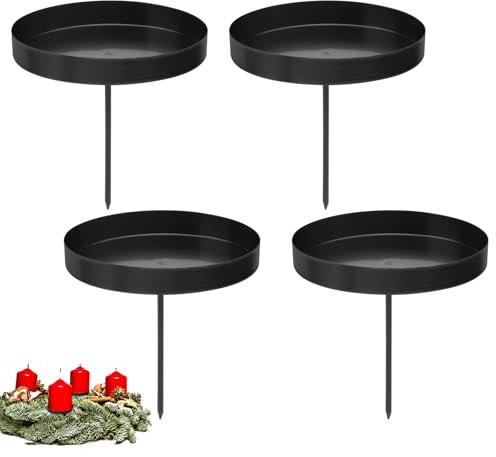 4 Stück Kerzenhalter Adventskranz Schwarz,2 In1 Kerzenhalter Stabkerze,Kerzenteller Metall,8cm Abnehmbar Kerzenstecker,Kerzenhalter zum Stecken für Adventskranz Deko,Weihnachtskranz, Tischgestecke