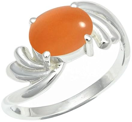 JEWELFORCE Pfirsichfarbener Mondstein-Edelstein-Bandring, Sterlingsilber, ring für Männer und Frauen, Bandring in allen Größen, Schmuck JSR-1259BR25_(71 (22.6))