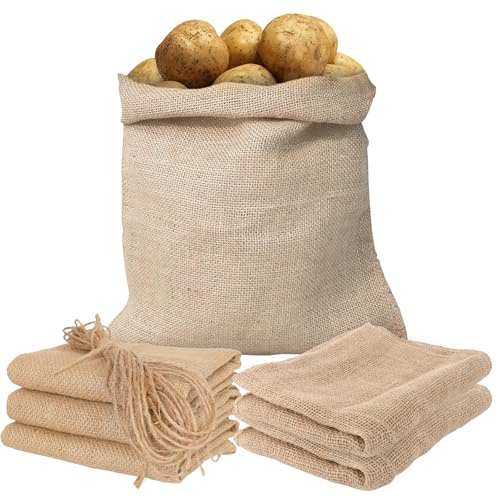 6 Pack Hessian Bags Large, 60x100CM Hessian Sack, Potato Sacks for Storage, Potato Storage Bags for Storing, Natural Jute Sack for Potatoes, Vegetables, Coffee Beans, Burlap Sack Bag