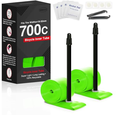 WHEELO 2er-Pack TPU-Innenschlauch, 700 C x 18–32 C, Rennradschlauch, 85 mm, Presta-Ventil, leicht, Fahrradschlauch, stark und kompakt, Kompatibilität mit Felge und Scheibenbremse, Grün
