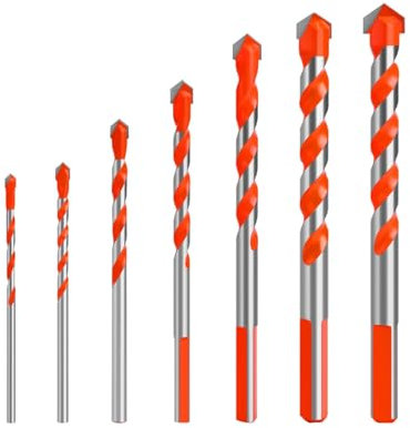 KEMUZ 7Pcs Forets Carbure Tungstène Ensemble Forets Polyvalents,Mèche à Carrelage, pour Porcelaine Carrelage Béton Mur de Brique Verre Plastique Maçonnerie et Bois (3/6/5/6/8/10/12mm)