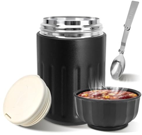 MIUUIPI Thermobehälter für Essen, 600ml Edelstahl Warmhaltebehälter, Speisegefäß für Essen, Thermoskanne Essen Auslaufsicher, Mueslicup inkl. Löffel für Joghurt, Porridge