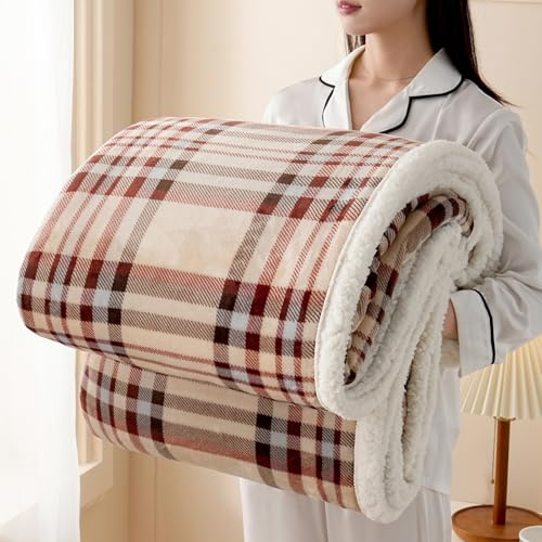 Gracelife Sherpa Blanket Throw Fleece Blanket Double, Soft Fluffy Fuzzy Warm Blanket Throws for Bed and Couch, Large Thick Blanket for All Season Use,Beige Stripe,200x230cm
