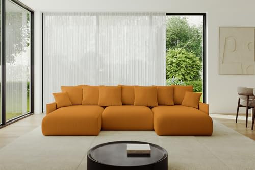 ALTDECOR Ecksofa in U-Form mit Schlaffunktion und Bettkasten Corner Sofa Bett Eckcouch Couch U-Form Schlafcouch Ausziehbar Wohnlandschaft Schlafsofa Cauchsofa ONESK-U-v1 304x165x40 Senfgelb
