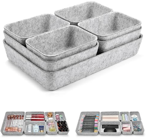 Eurhomewit Desk Drawer Organiser Trays, 14 Pcs Felt Drawer Organizers Makeup Storage Boxes, Drawer Tidy Organiser for Home Office Stationery Dresser - Grey