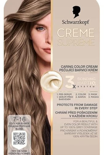 Schwarzkopf CREME SUPREME 7-16 cool ash blonde nourishing cream color, Pack of 1
