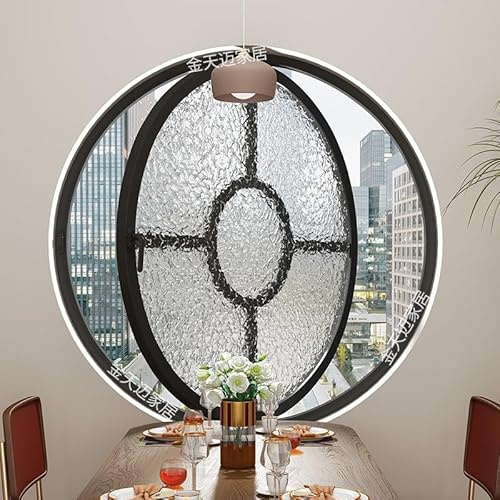 LLYLAFDC 360° Rotating Round Window, Striped Glass Privacy Window，Decorative Glass Shed,Equipped With Metal Handle Pivot Portholes(Balck,80cm/31.5in)