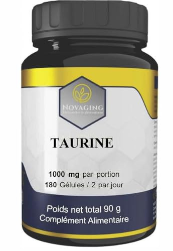 Taurine 1000 mg par Portion, 180 Gélules Vegan, Pureté 99%.