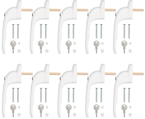 Kamtop uPVC Window Handles, 43mm Spindle, White, Lockable, 10 Pack