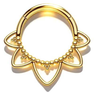 Agrewd Minimalistische Lotusblume Septum Daith Piercing Gold Silber 16G Helix Piercings gold Chirurgenstahl Septum Ring Segmentring Clicker Tragus Knorpel Ohr Click Schmuck 8mm
