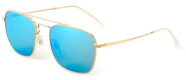 JIM HALO Lunettes de soleil aviateur carrées rétro avec verres en verre de qualité supérieure - Lunettes plates en métal - Pour homme et femme, Monture dorée/verre bleu miroir, taille unique