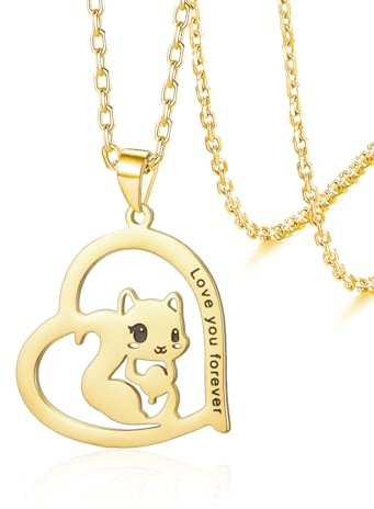 VASSAGO Eichhörnchen-Halskette Edelstahl Herz Tierliebhaber Geschenke für Geburtstag Weihnachten niedlicher Schmuck für Damen und Herren