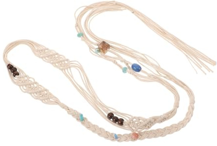 FOMIYES Ceinture TresséE Femme En Corde De Coton Beige | TisséE À La Main, Perles Et Pompons, Style BohèMe DéContracté, Pour Femme