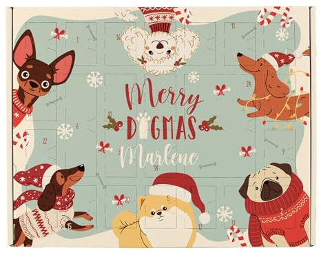 Herz & Heim® Adventskalender für Haustiere – DIY Kalender zum selbst Befüllen mit 24 Türchen – Weihnachtskalender für Hunde oder Katzen – personalisiert mit Name – Motivwahl Hund oder Katze (Hunde)