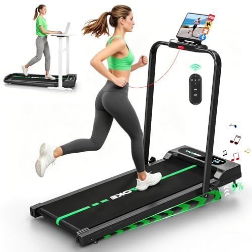 Laufband für Zuhause mit App, Leises Laufband bis 12km/h mit Lautsprechern, 5-in-1 Walking Pad klappbar mit 2,75HP Motor, Treadmill mit 9% Steigung, LCD-Anzeige, Gelenkschonend, Bis 160KG