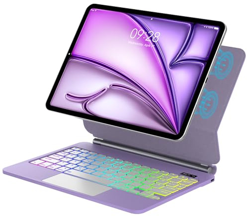 JADEMALL Magic Keyboard für iPad Air 11 mit 7-Farben-Beleuchtung & Touchpad – Deutsche QWERTZ-Tastatur, kompatibel mit Air 11 M4/M3/M2 (2026-2024) & Pro 11 (2018-2022) Hülle mit Tastatur, Lila LE