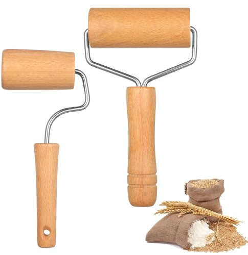 2 Stück Nudelholz Holz, Rolling Pin for Dough, Teigroller Holz, Mittlere und Kleine Teigrolle, Teighölzer zum Ausrollen, Wellholz, Nudelrolle, Teigausroller zum Ausrollen von Teig Pizza Desserts