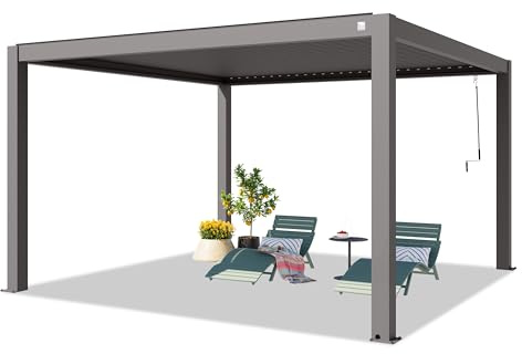 PRIMEYARD Pergola 4x4 m Aluminium Pfosten mit Lamellendach aus Aluminium graue Terrassenüberdachung