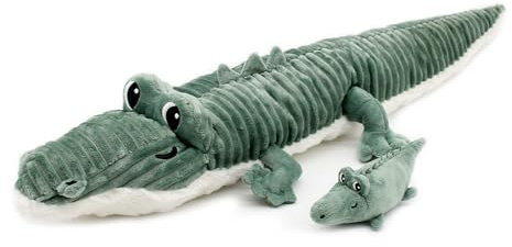 PTIPOTOS by Les Deglingos – Kroketou Le Creocodile Mama/Baby – ultraweiches Plüschtier – Geschenk zur Geburt Geburtstag Weihnachten – 57 cm – Grün
