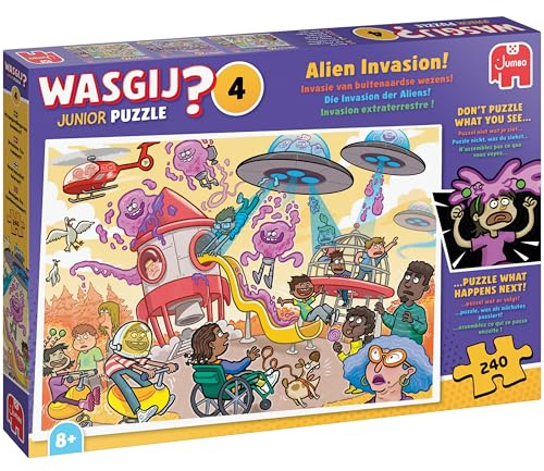 Wasgij Junior 4, Alien Invasion - 240-Teiliges Kinderpuzzle | Lustig, Farbenfroh & Knifflig – 240 Teile – FSC-zertifizierte Materialien – Geburtstagsgeschenk ab 8 Jahren