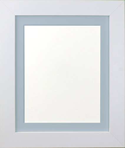 FRAMES BY POST 39mm White Picture Photo Frame with Blue Mount 24 x 20 For Pic Size 50 x 40cm (Plastic Glass)