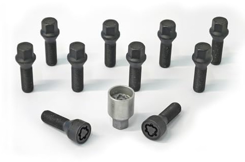 H&R Radschrauben Satz Kegelbund M14x1.50 - Länge 45mm - Schwarz - 10 Stück - inkl. Felgenschloss