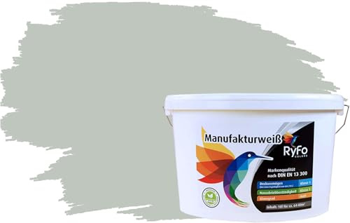 RyFo Colors Bunte Wandfarbe Manufakturweiß Graugrün 10l - weitere Grün Farbtöne und Größen erhältlich, Deckkraft Klasse 1, Nassabrieb Klasse 1