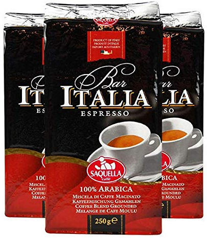 SAQUELLA Espresso Bar Italia 100% Arabica, 250g gemahlen, 3er Pack