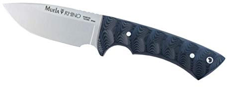 Muela Cuchillo Rhino RHINO-10SV.M hoja de acero Sandvik 14C28N de 10 cm y empuñadura de micarta negra para Caza, Pesca, Supervivencia y Bushcraft - Realizado en Ciudad Real
