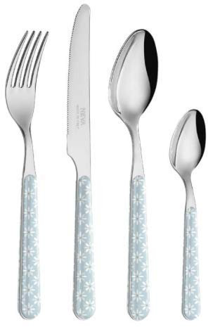 NEVA | BISTROT Vintage Floreal Set 24 Posate, Set Posate in Acciaio Inox, Lavaggio in Lavastoviglie, Decorazione Indelebile, Margherite Azzurre