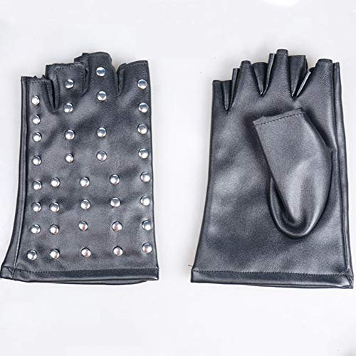 MHGLOVES Damen Lederhandschuhe ohne Finger, Punknieten Rock Performance Zubehör Rave Handschuhe, Sommer Motorradfahren Halbfinger Schwarz Handschuhe (2 Paar)