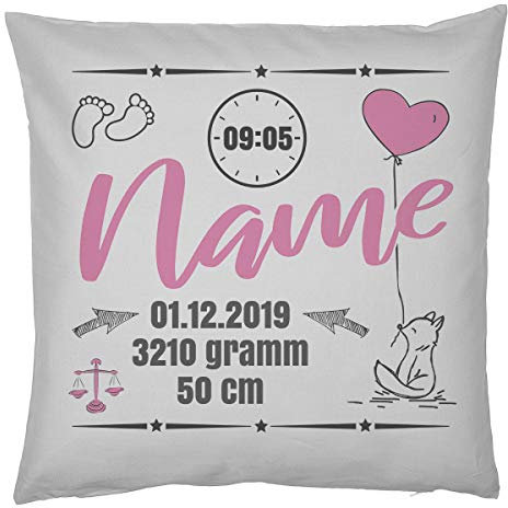 Mega-Shirt Kissen zur Geburt Geburtskissen Kissen mit Füllung Personalisierter Polster Namenskissen Geschenk Baby Glückwunsch zur Taufe Geburts Geschenke