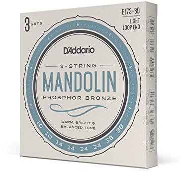 D'Addario EJ73 Saiten für Mandoline, Phosphorbronze, leichte Spannung, 10-38, 3 Sätze